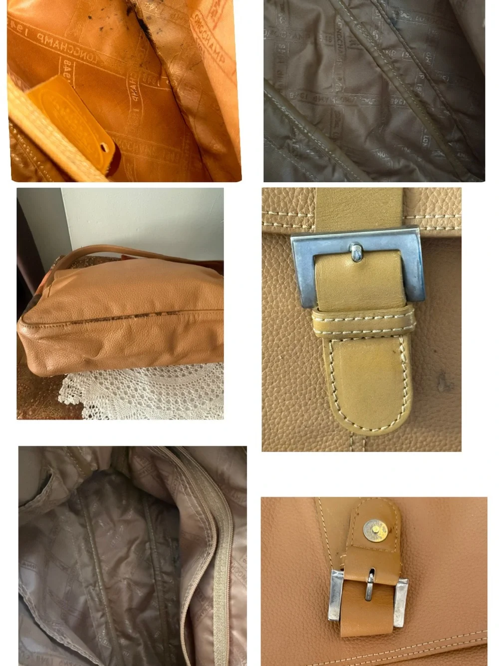 Longchamp Tan Leather Shoulder Bag with Buckled Flap